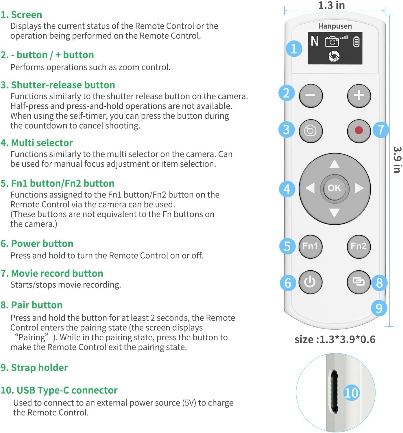 for Nikon Rechargeable Wireless Remote Control - Camera Remote Shutter Release with Zoom Focus Compatible with Nikon Z6 II/Z6 III/Z7 II/Z30/Z50/Z fc/Z f/Z5 II/Z50 II/B600/A1000/P950/P1000/P1100