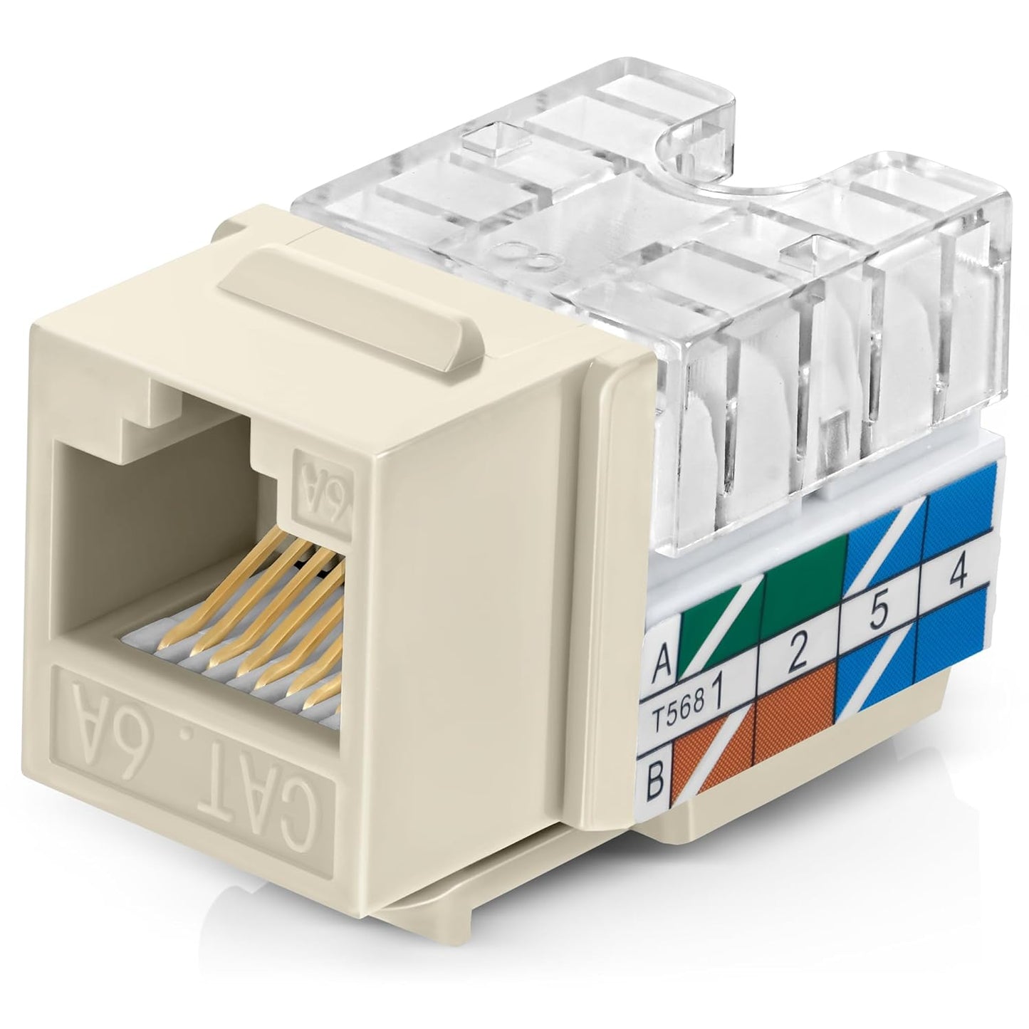 Everest 90° Angled RJ45 Cat6A Keystone Jacks 50-Pack in Ivory - Slim Profile Female RJ45 Connectors - Cat 6A Keystone Jack - Compatible with 90° Angled Speed Termination Tool - easyJACK (B094WB91H3)
