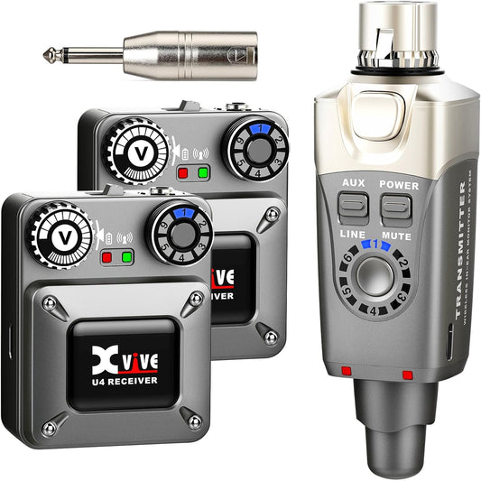 Xvive U4R2 Wireless in-Ear Monitor System Professional IEM System 1 Transmitter and 2 Beltpack Receiver for Studio, Band Rehearsal, Live Performance (U4R2)