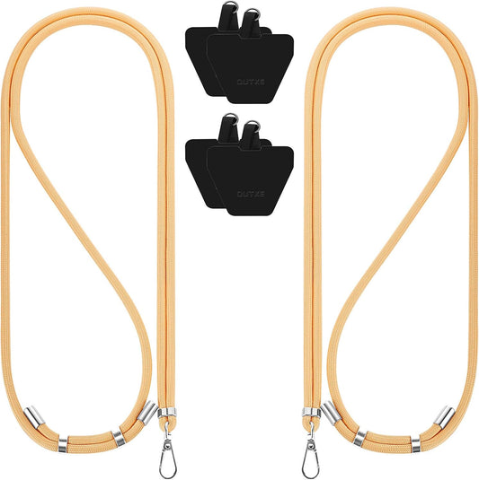OUTXE Universal Phone Lanyard 2 Packs - 2× Adjustable Neck Strap, 4× Phone Patches- Apricot Elegance