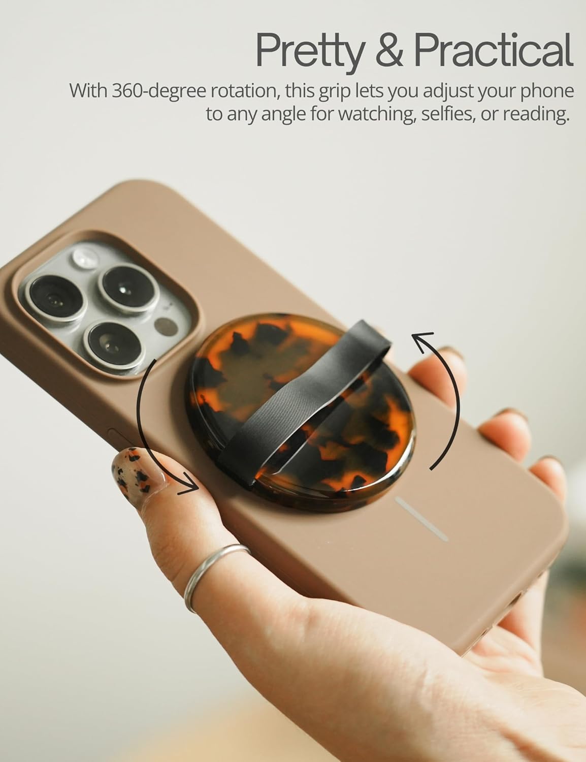 Heesch Magnetic Ring for Phone Case Loopy Brown Phone Grip Strap Holder for Back of Phone Finger Loop Grip for Hand Tortoise Shell Magsafe Grip for iPhone 16 Pro Max/15/14/13/12 Series Mag Safe Case
