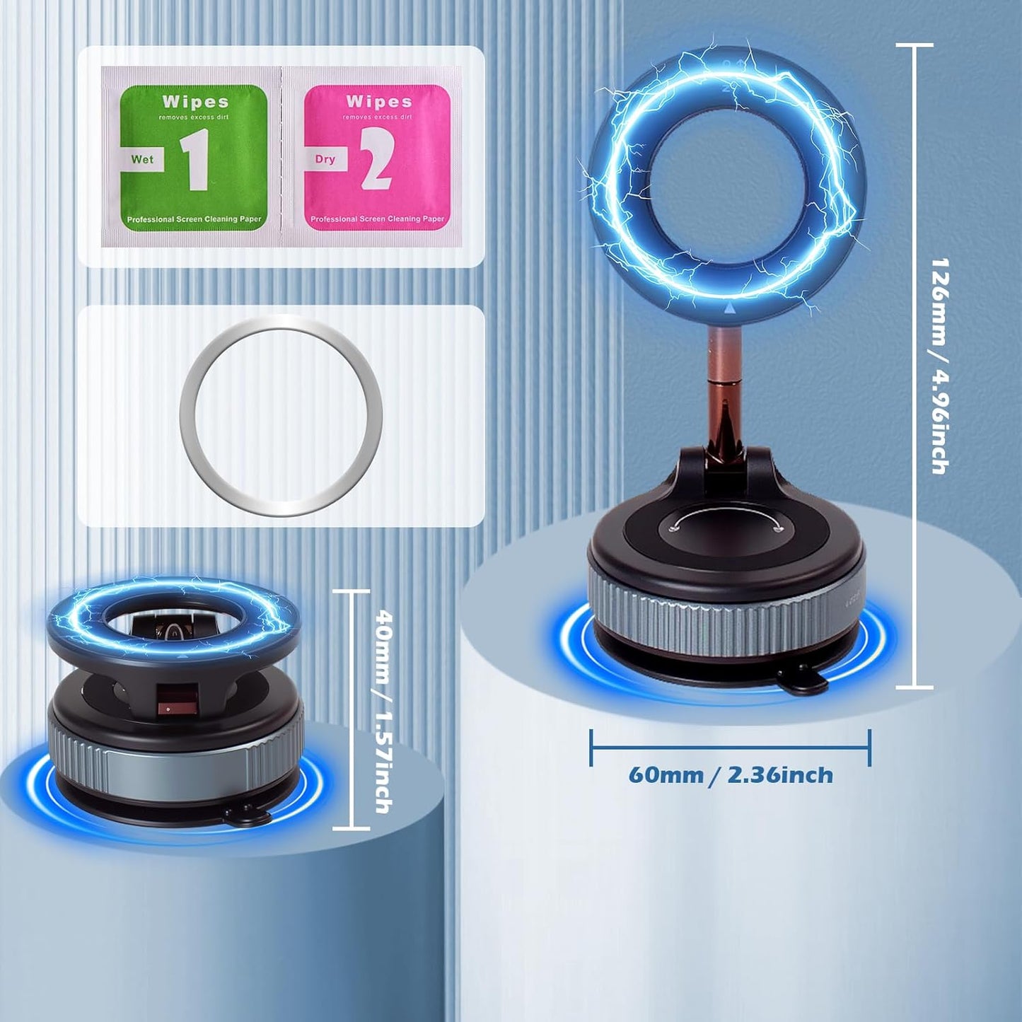 2025 Premium 360° Magnetic Car Phone Mount - Ultra-Strong Vacuum Suction for iPhone 16 Pro Max/Android - Foldable Adjustable Holder for Car/Truck/Gym/Home - Secure No-Slip Design (Black)