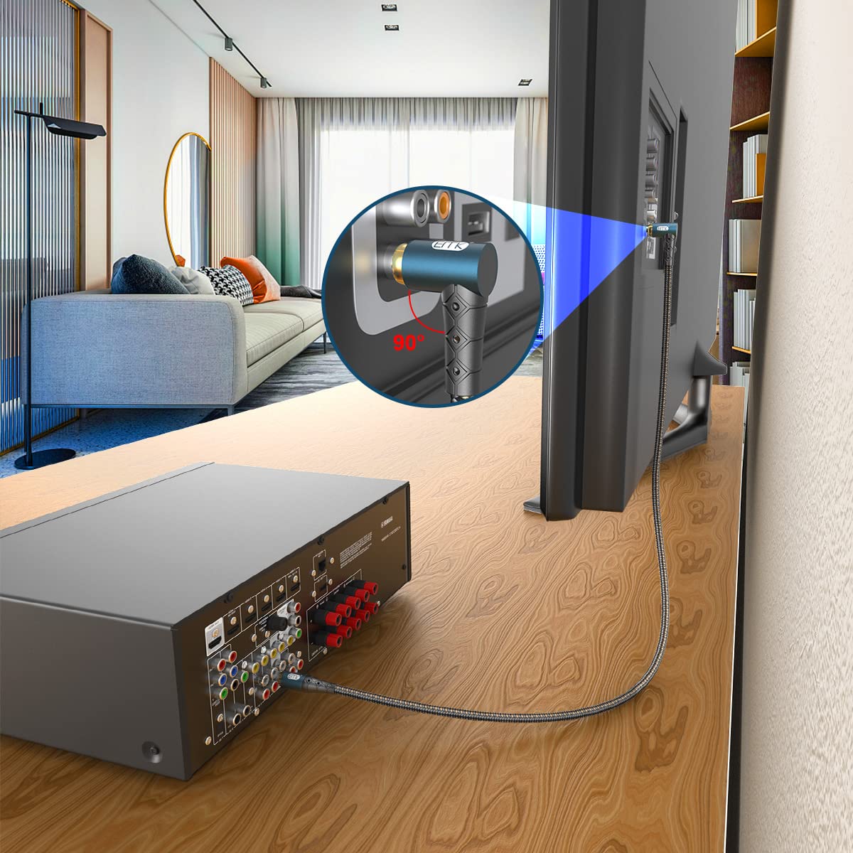 EMK RCA Subwoofer Cable 90 Degree RCA to RCA Audio Cable 24K Gold-Plated Nylon Braided Double Shielded Digital Analogue Supports Amplifiers,Home Theater,Hi-Fi Systems,Subwoofer(15ft/5m)