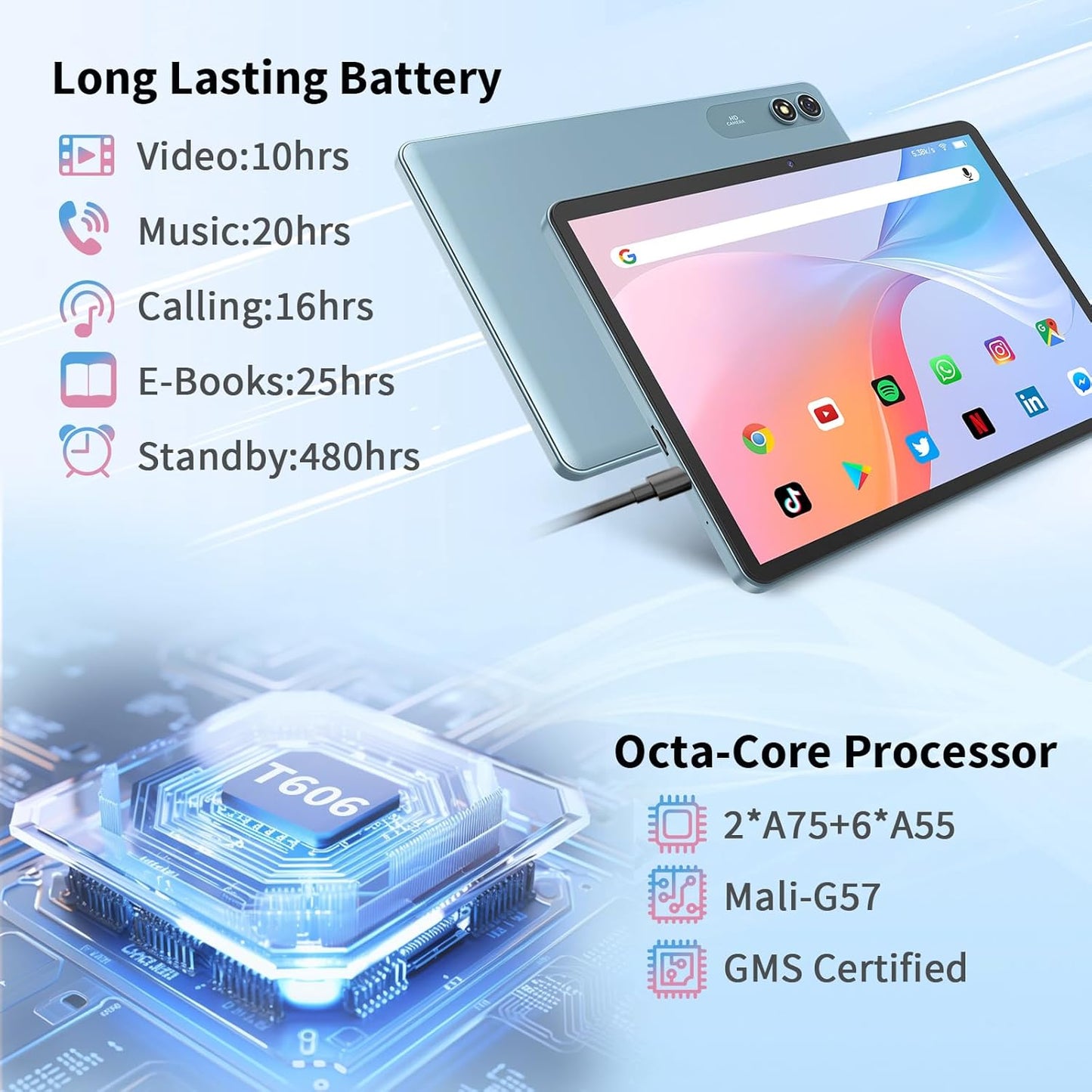 Android Tablet with Keyboard,10 inch Android 15 tablet, 24GB RAM 128GB ROM, 1TB Expand, Octa-Core, Widevine L1, 2.4G/5G WiFi, 8000mAh, Bluetooth, GMS, 2 in 1 Tablet with Case, Mouse, Stylus (Black)