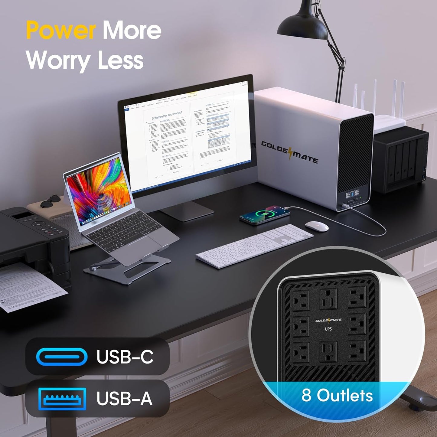 1500VA/1200W Lithium UPS Battery Backup and Surge Protector, Backup Battery Power Supply with LiFePO4 Batteries(296Wh), AVR, Line Interactive Sinewave UPS System, 8 Outlets, LCD Display