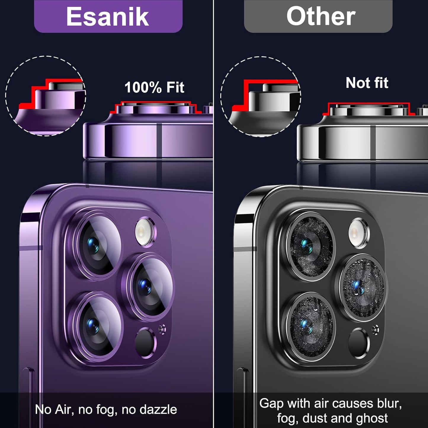 Esanik 2023 Upgrade 2 Pack for iPhone 14 Pro/iPhone 14 Pro Max Camera Lens Protector, Aluminum Alloy Metal matte Case Tempered Glass Camera Screen Cover, Scratch Resistant Case Friendly (Purple)