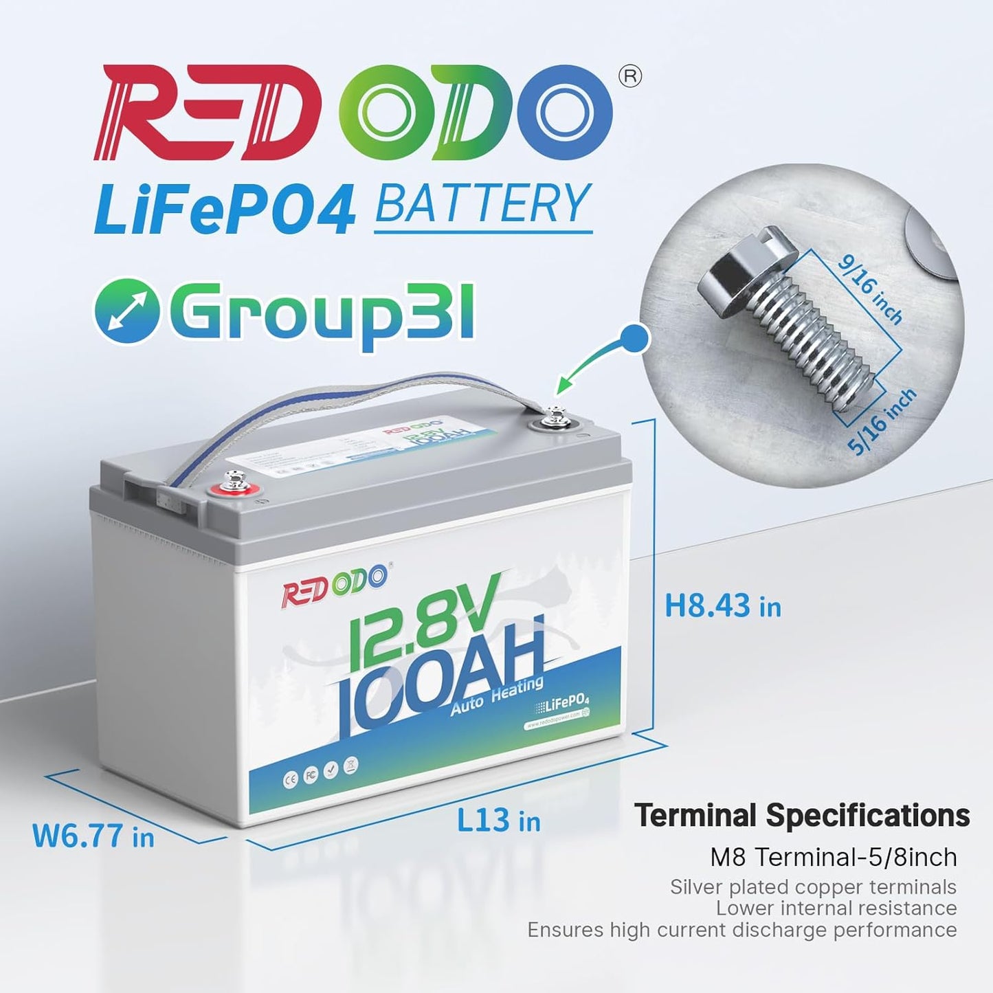 Redodo 12V 100Ah LiFePO4 Battery with Self-Heating, Built-in 100A BMS, Supports Low Temperature Charging(-4℉) Group 31 Lithium Battery, 4000+ Deep Cycles, Perfect for RV, Solar, Off-Grid in Cold Areas