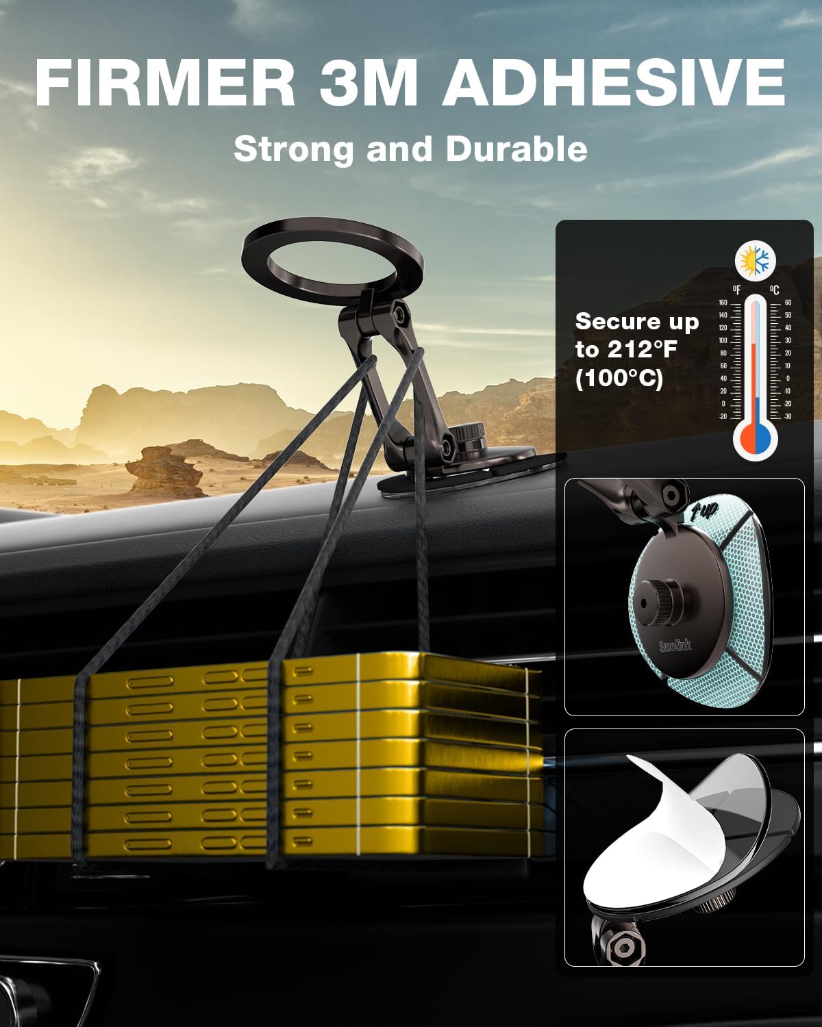 Smolink Tesla Phone Mount, All Metal Strong Magnet Magnetic Phone Holder for Car Dashborad and Tesla Model 3/Y/S/X, Foldable Hidden for MagSafe Car Mount Fit for iPhone All Phones, Beige