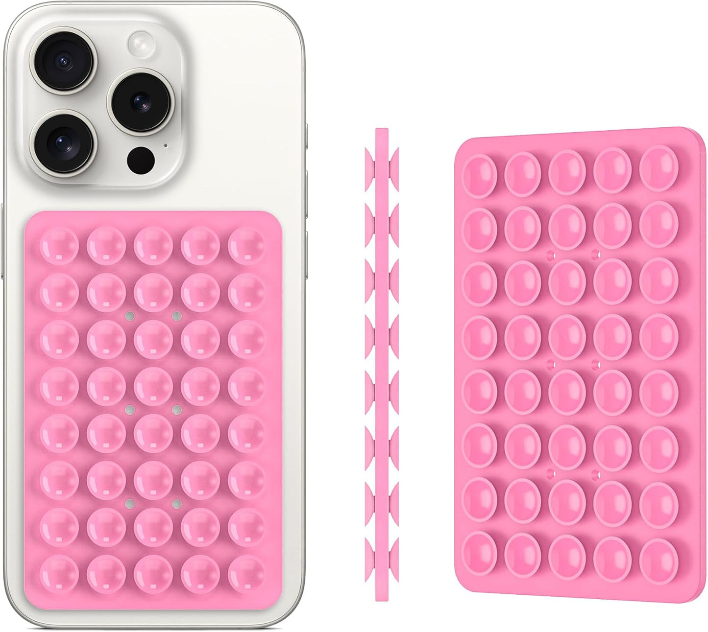 2PACK Silicone Double Sided Suction Phone Case Mount, Detachable Hands Free & Strong Grip Holder for Selfies & Videos, Compatible iPhone Android (2Pack Pink, 40 Suction Cups)