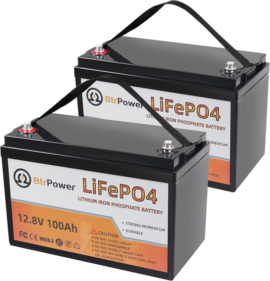 2 Pack 12v 100ah lithium battery lifepo4 24v lithium iron phosphate deep cycle marine battery 12 volt pack for rv solar system home storage trolling motor