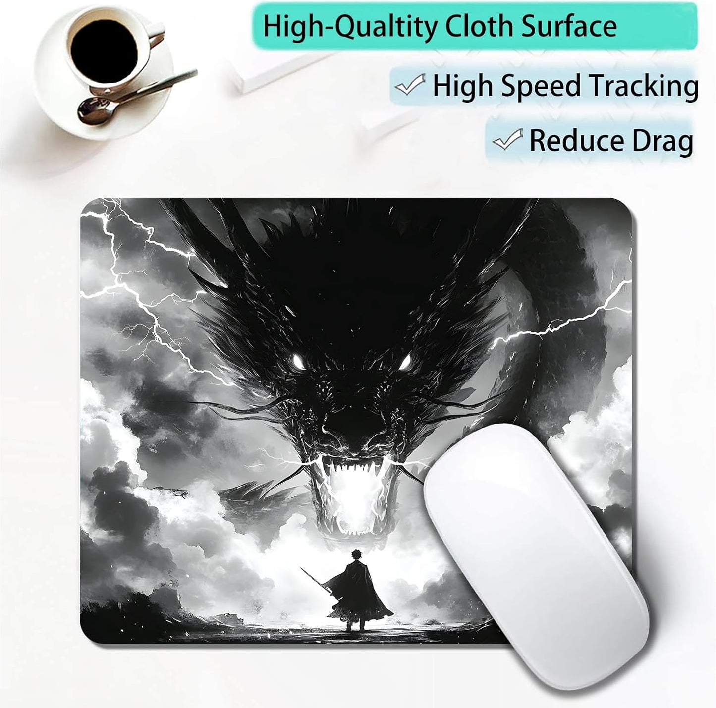 Japanese Samurai Cartoon Anime Dragon Custom Mouse Pad with Non-Slip Rubber, Small Square Design for Wireless Laptop & Computer Mouse Pads for Desk, 9.5 x 7.9 inch Smooth Surface for Gaming & Office