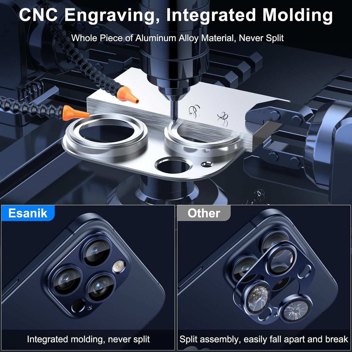 Esanik 2 Pack for iPhone 15 Pro/iPhone 15 Pro Max Camera Lens Protector (Blue Titanium)