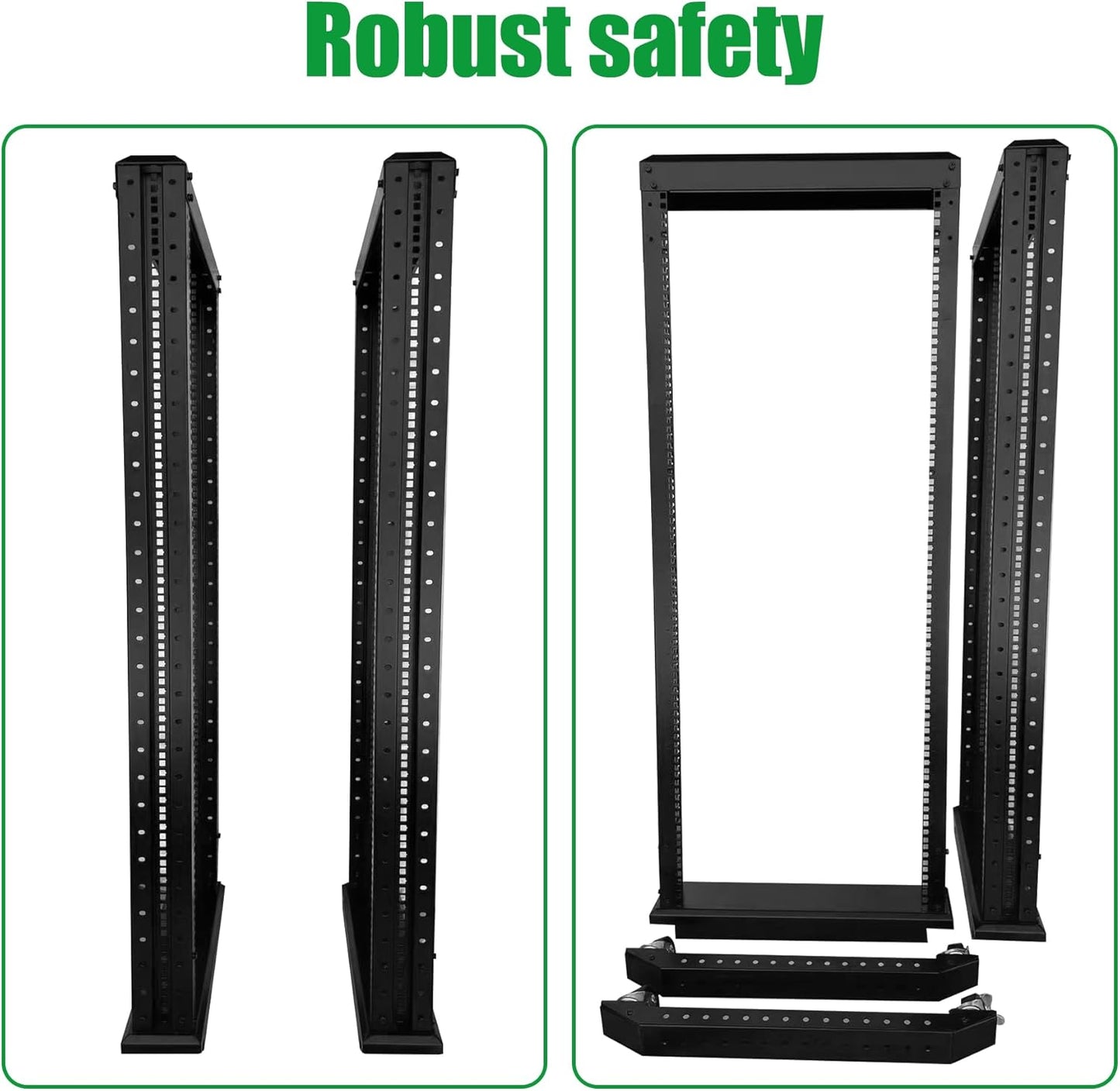 27U Server Rack/4-Post 19in Network Rack/Open Frame Rack with Wheels, Heavy-Duty Frame Cabinet/Adjustable Depth 24-22in GLOBALRACK(4POST-800-27U)