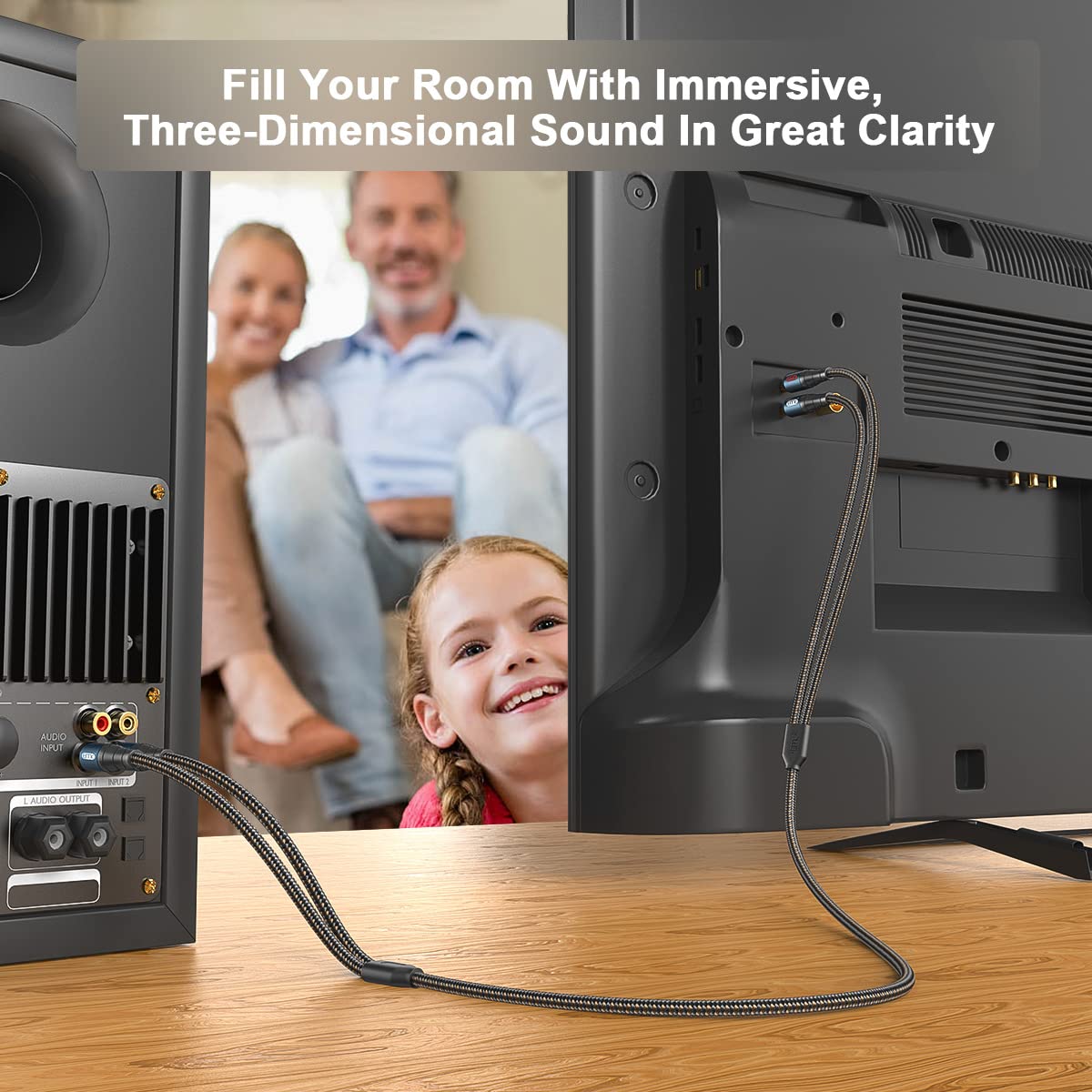 RCA Cable Subwoofer Cable 2RCA Male to 2RCA Male Stereo Audio Cable RCA Splitter 24K Gold-Plated Nylon Braided Double Shielded Digital Analogue Supports Amplifiers,Home Theater,Hi-Fi System(3.3ft/1m)