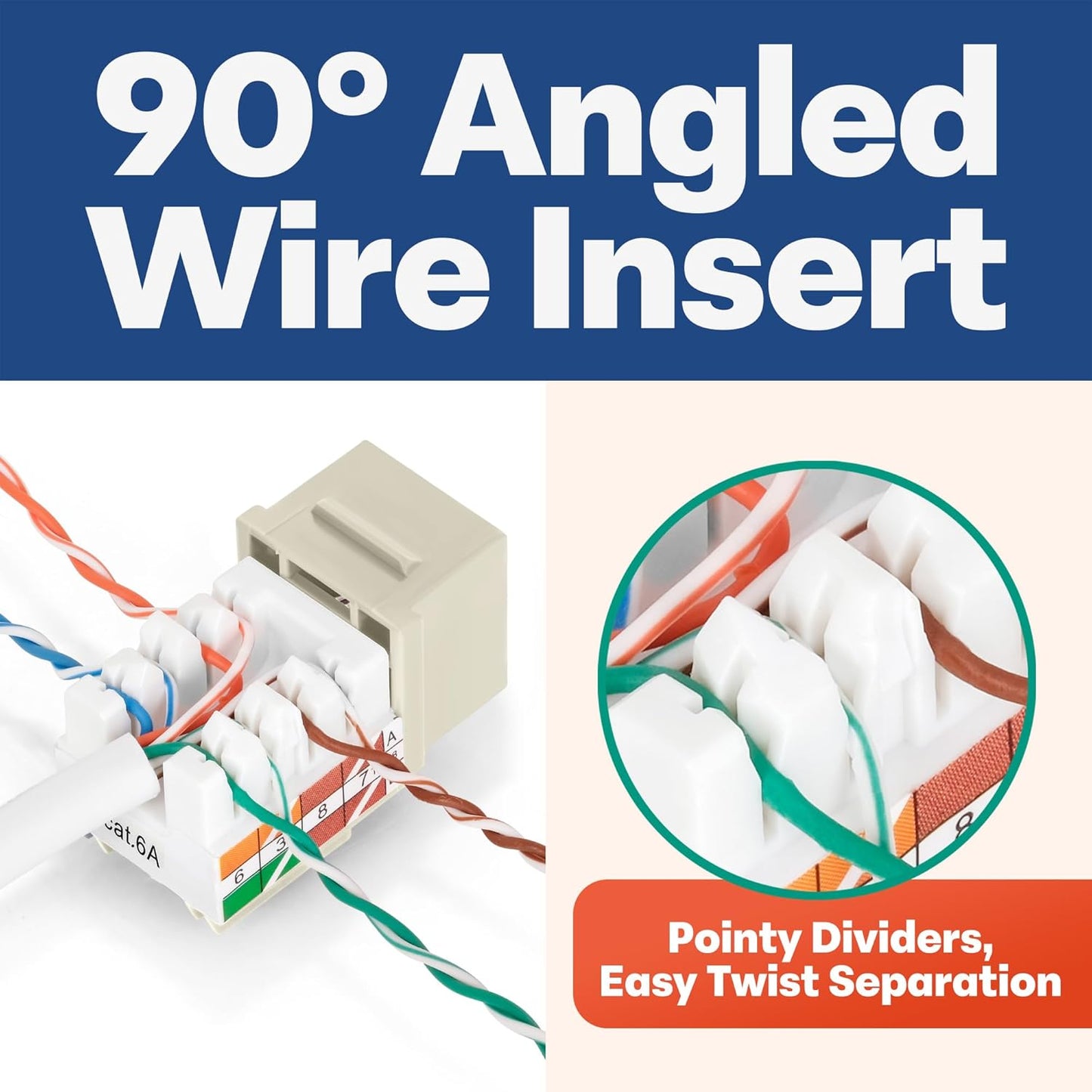 Everest 90° Angled RJ45 Cat6A Keystone Jacks 50-Pack in Ivory - Slim Profile Female RJ45 Connectors - Cat 6A Keystone Jack - Compatible with 90° Angled Speed Termination Tool - easyJACK (B094WB91H3)