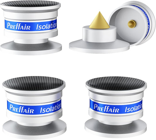 Preffair HiFi Speaker Isolation Feet Spikes, Aluminum Shockproof Turntable Stand Feet, Speaker Floor Protector Mat, Adjustable Subwoofer Vibration Absorber, Non-Slip LP Vinyl Record Player Base Pad.