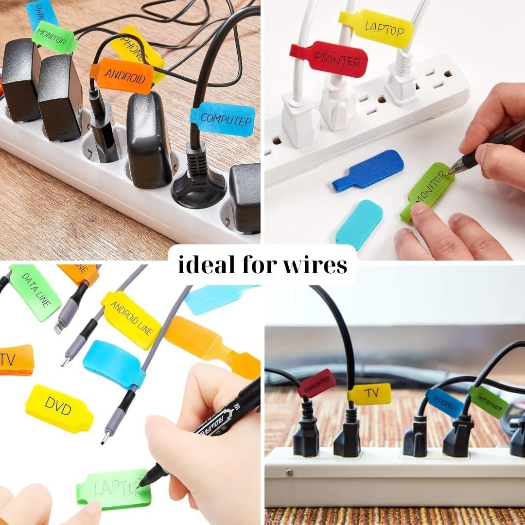 24 Pcs Multi-Color Cable Labels Write On Cord Labels Rectangle Cable Tags Wire Labels Cable Management and Identification Hook and Loop Wire Tags Wire Tags for Electronics and Computers 8 Colors