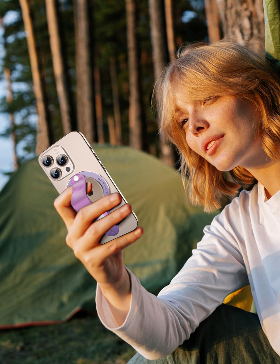 Phone Grip for iPhone - Magnetic Phone Ring Holder Detachable for iPhone 16 - Comfortable Finger Phone Loop Grip for Apple 16/15/14/13/12,Purple