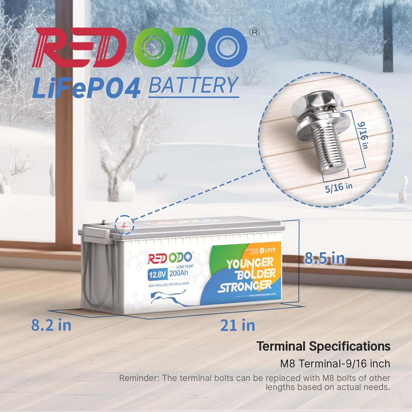 Redodo 12.8V 200AH Low Temp Cutoff LiFePO4 Battery with 100A BMS, Deep Cycle Rechargeable Lithium Battery 1280W 4000+ Cycles, Perfect for Trolling Motor, RV, Solar and Off Grid Applications