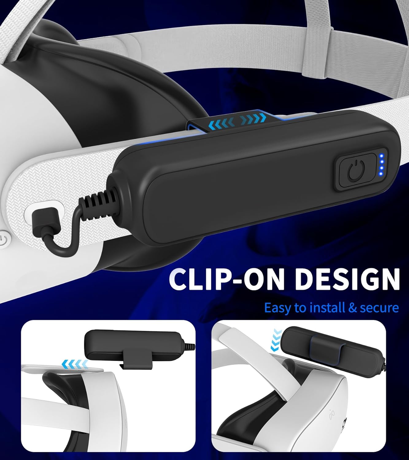 2-Pack 5000mAh Battery Pack for Meta/Oculus Quest 3S/3/2, 18W PD Fast VR Charger, Extended 4-8H Playtime, Dual Fast Charging, Clip-On Power Banks, Lightweight & Safe, Meta Quest 3S/3/2 Accessories