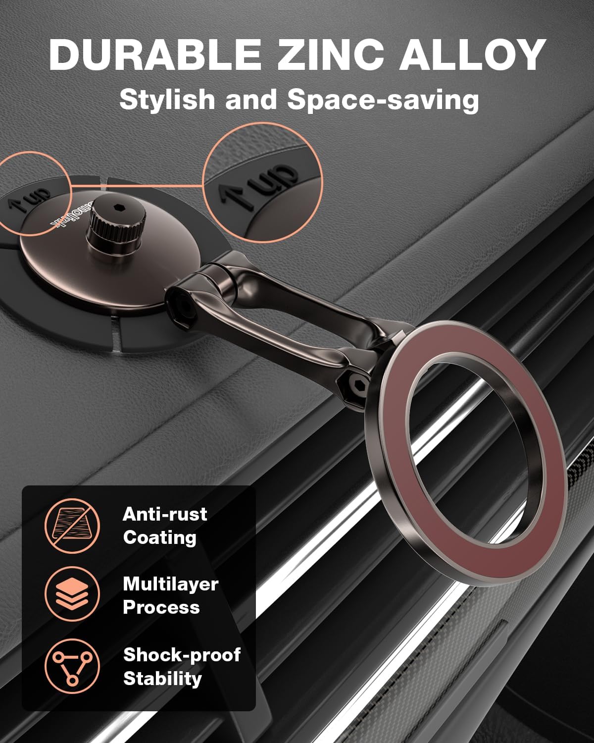 Smolink Tesla Phone Mount, All Metal Strong Magnet Magnetic Phone Holder for Car Dashborad and Tesla Model 3/Y/S/X, Foldable Hidden for MagSafe Car Mount Fit for iPhone All Phones, Red