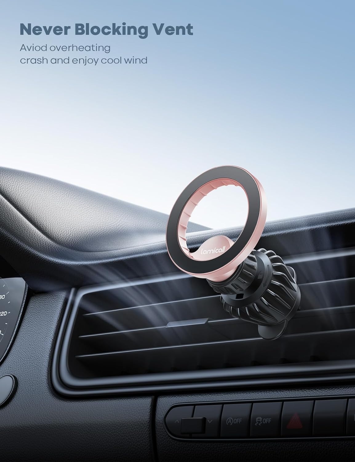 Lamicall Magnetic Car Mount - [20 Super Magnets] Air Vent Phone Holder Car, Hands Free Cell Phone Holder Clip Pink