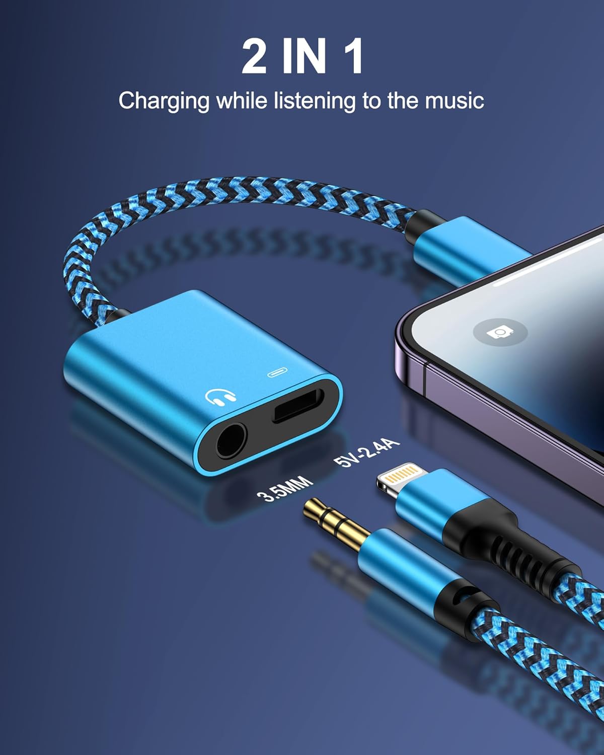 iPhone Headphone Adapter with Charge 2-in-1 Lightning to 3.5mm Female Aux Audio Jack Dual Converter Mfi Certified Apple Dongle Splitter + Charger Adaptor for iPhone 14 Pro Max 13 12 11 XR XS iPad Mini