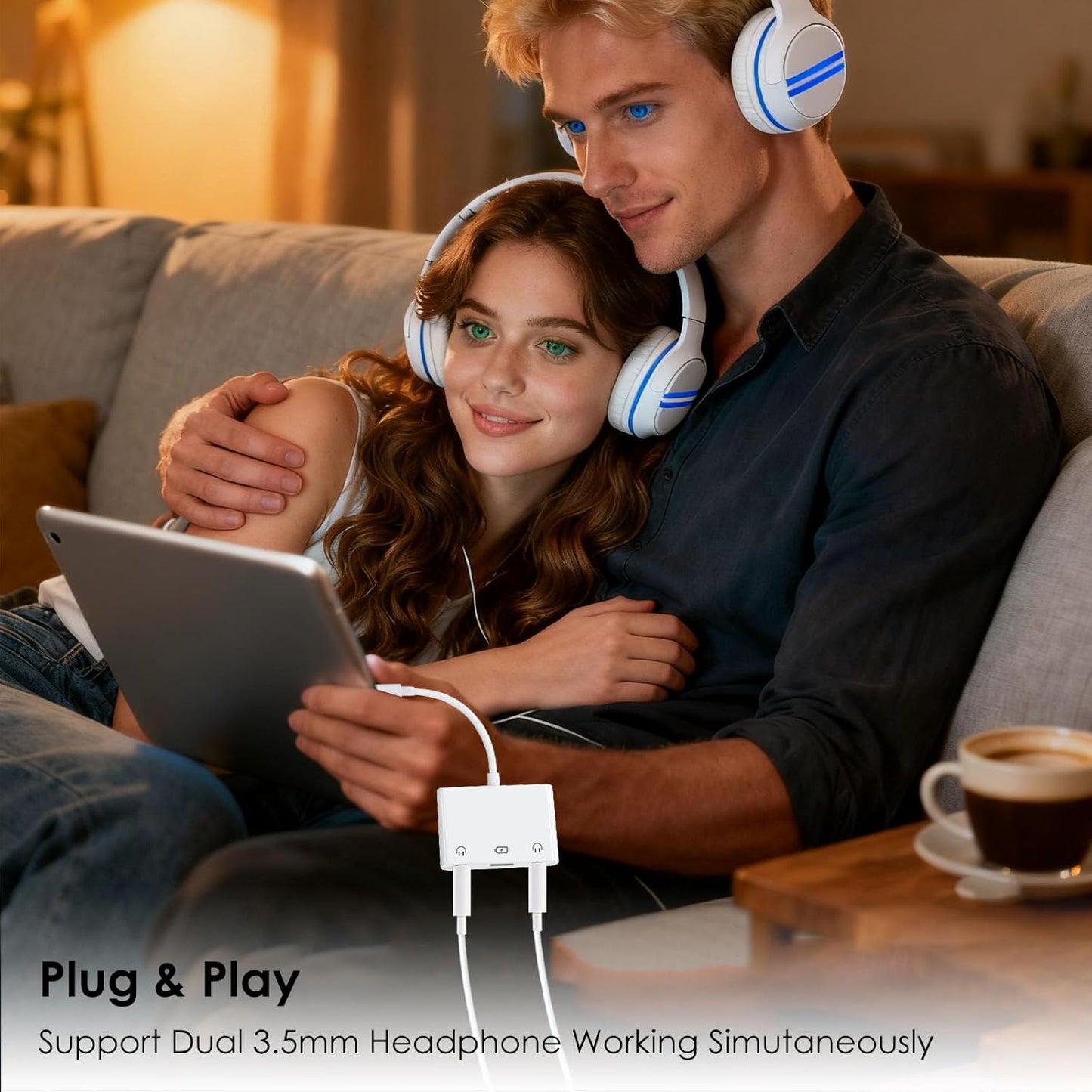 3-in-1 Aux to USB C Headphone Splitter USB-C to Dual 3.5mm Audio Adapter Dual Headphone Jack Adapter with PD Charging Compatible with iPhone 15/16, iPad Pro, Galaxy S25 Ultra, and More