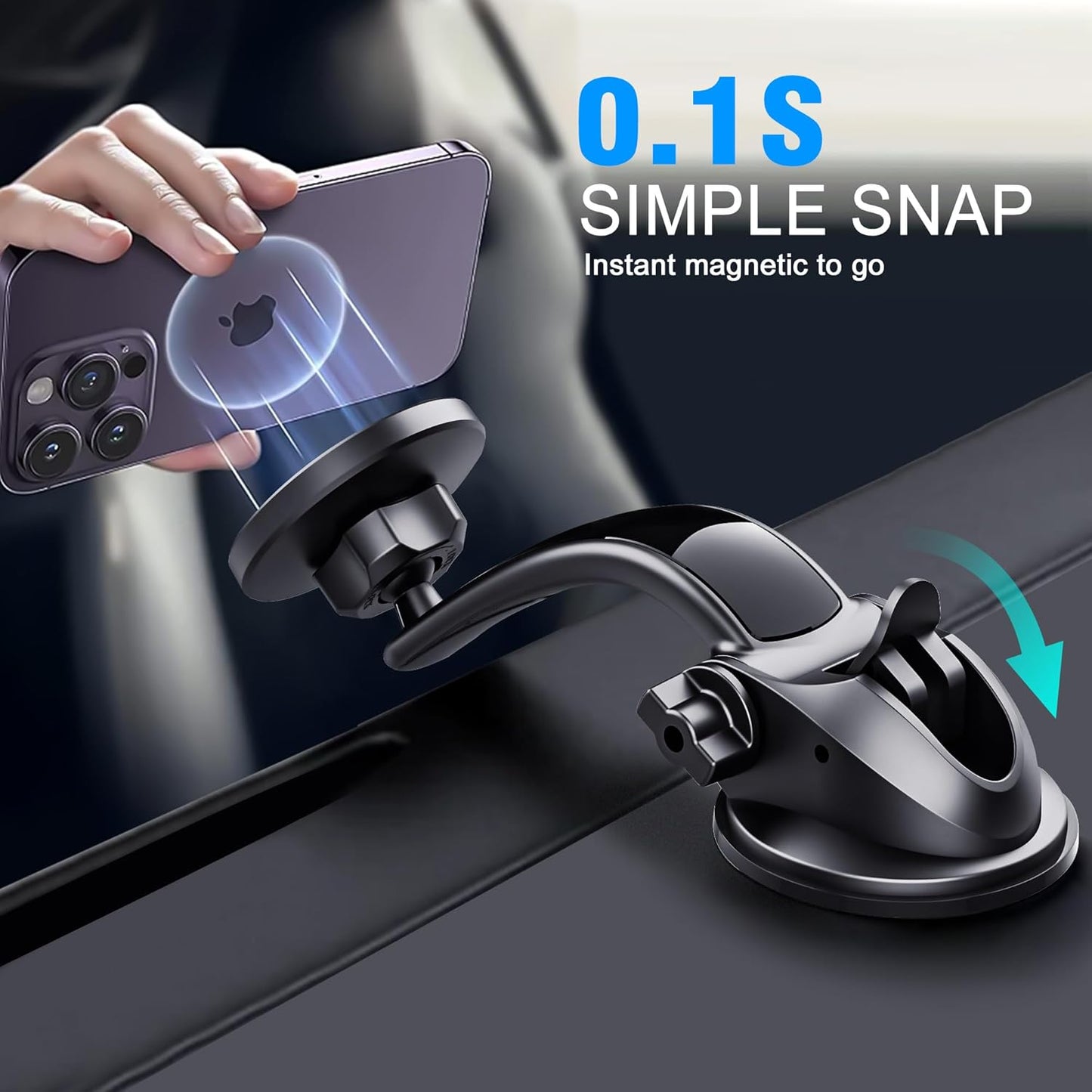 PTz Words for MagSafe Car Mount - Magnetic Phone Holder for Car, Suction Cup, High Heat Resistant, Super Strong Magnets, Compatible with iPhone, Galaxy & Other Smartphones