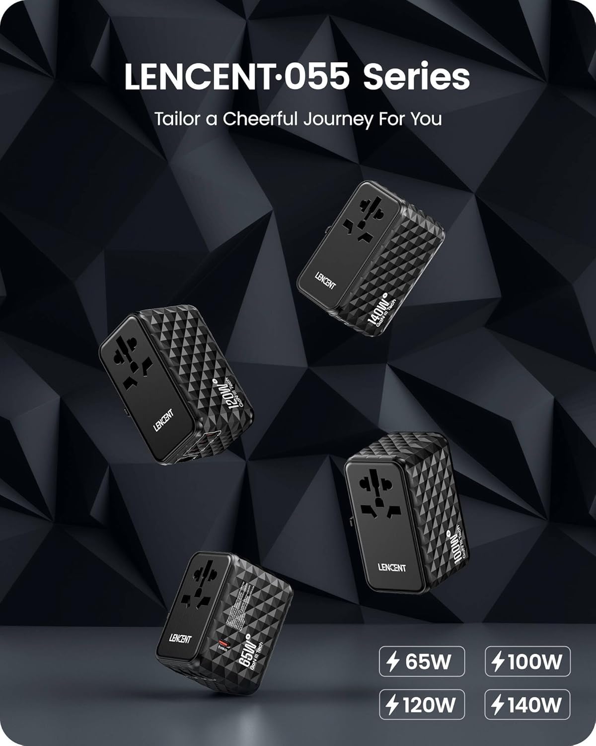 LENCENT 120W Universal Travel Adapter, GaN International Travel Adapter with 3 USB-C 1 USB-A Ports, Worldwide Fast Charger for Cameras Phones, All in One Power Converter for USA EU UK AUS Black