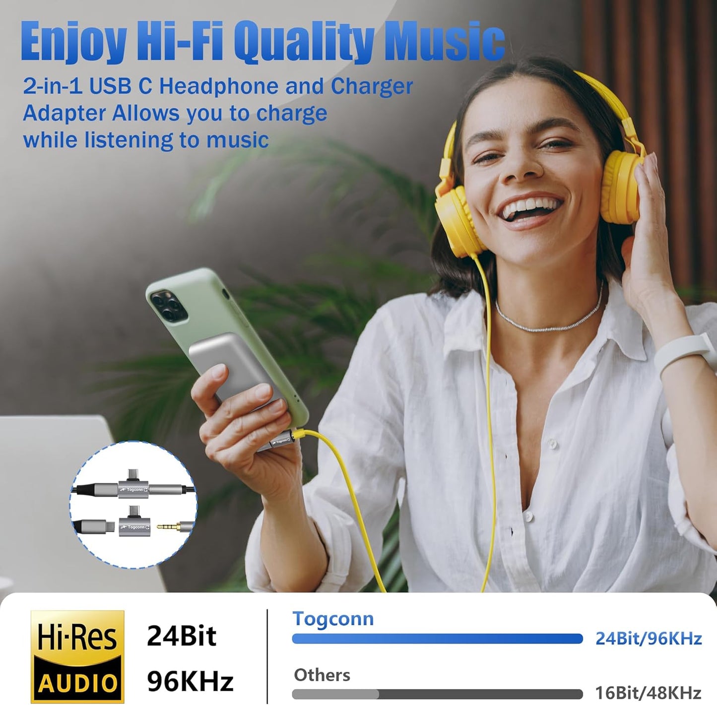 USB C to 3.5mm Aux Headphone and Charger Adapter Splitter, 2 in 1 USB Type C Male to Aux Audio Jack with PD 60W Fast Charge Port for iPhone 15 Pro Max, Galaxy S24/23 Ultra, iPad Pro, Pixel 8