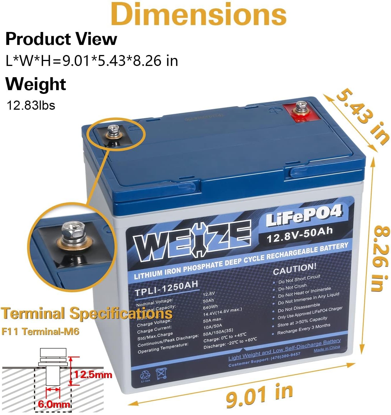 WEIZE 12V 50Ah Lithium LiFePO4 Battery, Grade A Cells Built in BMS, 8000+ Deep Cycles Low Temperature Protection Battery for Marine, Trolling Motor, Solar, Power Wheelchair, Backup Sump Pump (2 Packs)