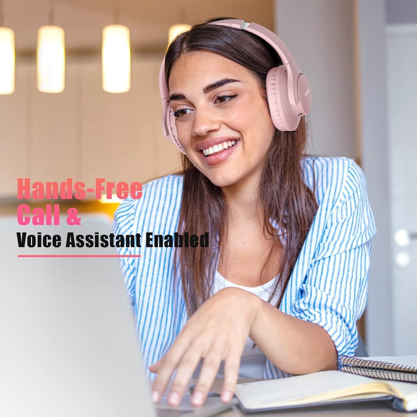 KVIDIO Bluetooth Headphones Over Ear, 65 Hours Playtime Wireless Headphones with Microphone, Foldable Lightweight Headset with Bass and Stereo Sound Low Latency for Travel Work Cellphone