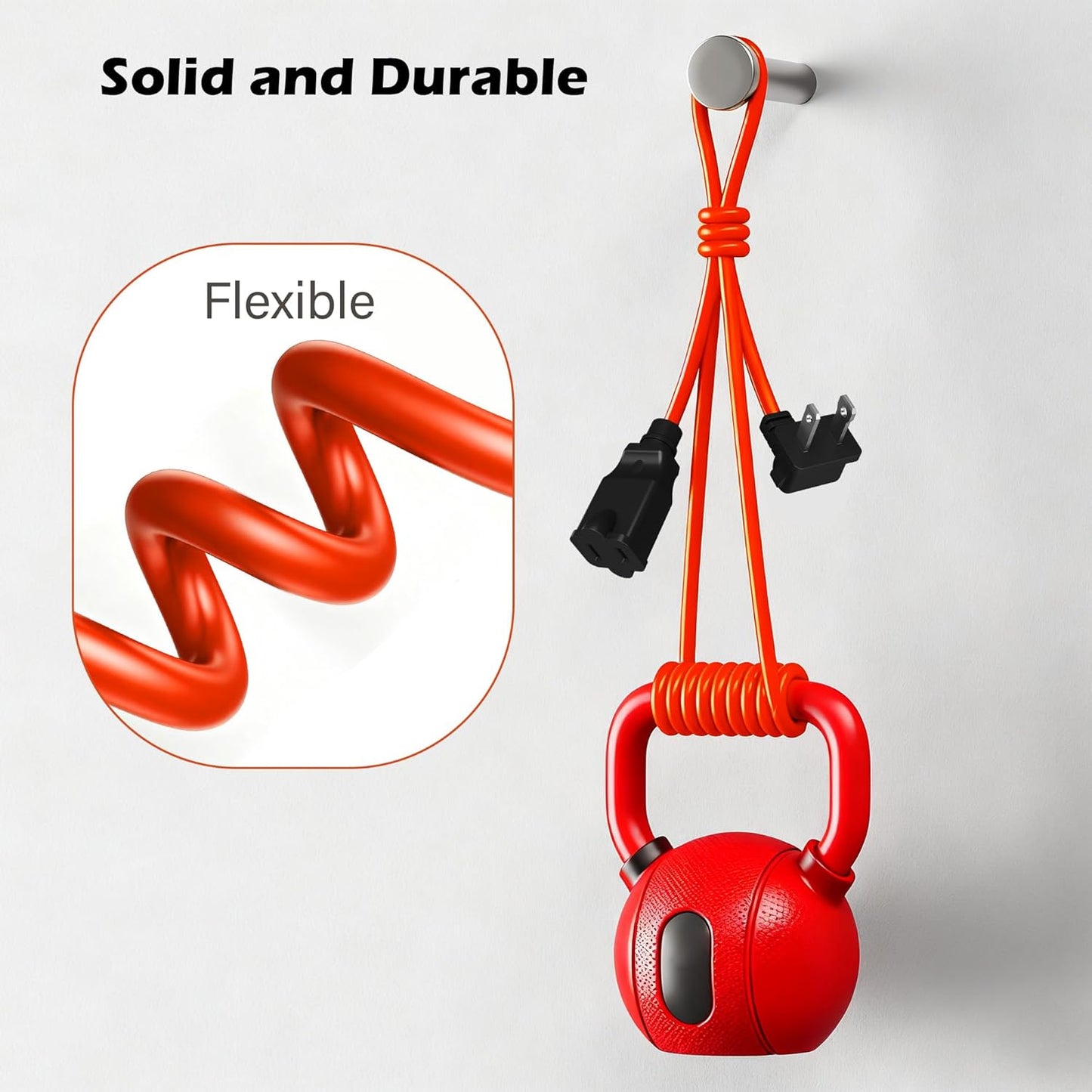 90 Degree 2 Prong Polarized Outdoor Power Extension Cord 125 FT, Angled Low-Profile Plug, 16 Gauge 125V SJTW Waterproof Long Cable for Home Office Lawnmower Garden Tools Lights, ETL+Ties-Bright Orange