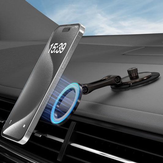 Smolink Tesla Phone Mount, All Metal Strong Magnet Magnetic Phone Holder for Car Dashborad and Tesla Model 3/Y/S/X, Foldable Hidden for MagSafe Car Mount Fit for iPhone All Phones, Grey