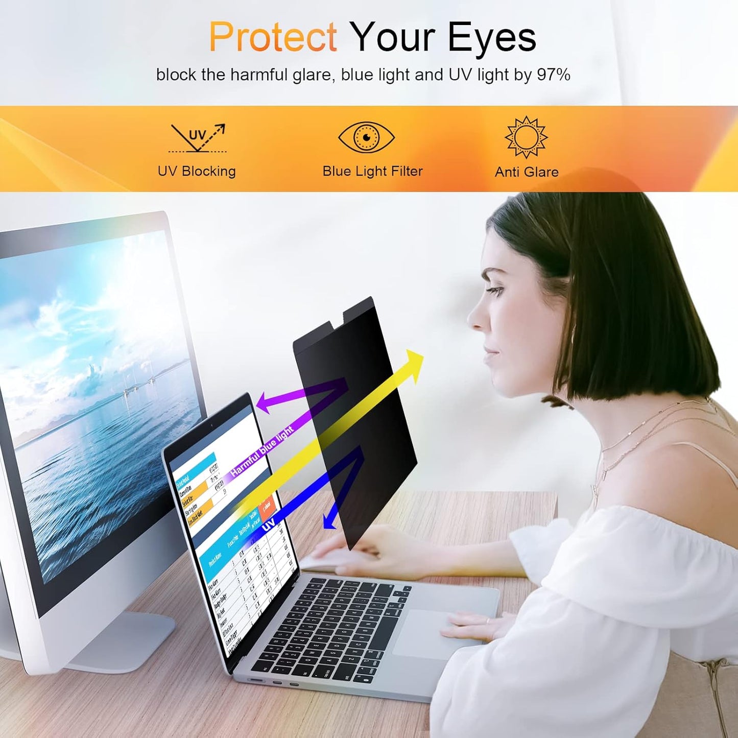 Mamol Magnetic Privacy Screen MacBook Air 13 Inch(2018-2021, M1), Removable Anti Blue Light Glare Filter Screen Protector with Camera Cover for Mac air 13''