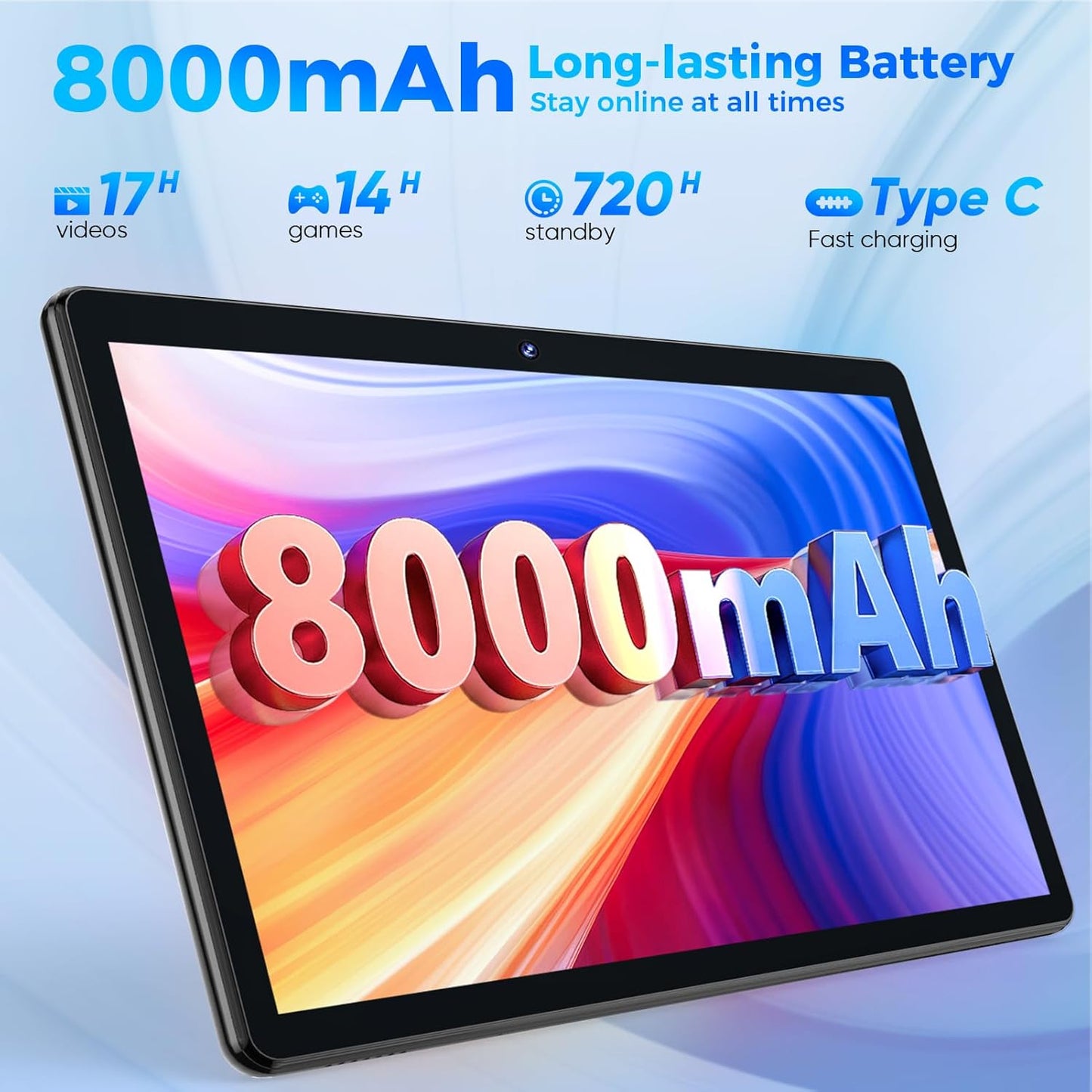 Android Tablet with Keyboard, 26GB RAM, 256GB ROM(1TB Expand), 10.1 inch Android 14 Tablet, 8000mAh Battery, BT 5.0, GMS Certified, 2.4G&5G WiFi, 2 in 1 Tablets with Mouse, Case, Stylus(Green)