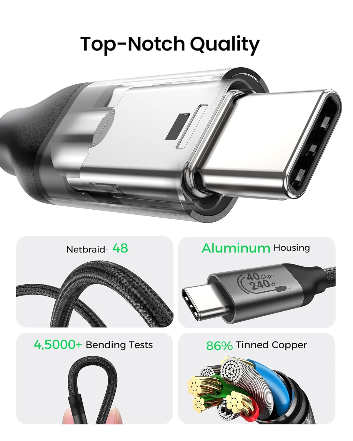 Silkland USB 4 Cable for Thunderbolt 4 Cable, 40Gbps Data Transfer, 240W Fast Charging, Supports 8K/5K@60Hz, 4K@240Hz, USB C Thunderbolt Cable 2.6FT, Compatible for MacBook, SSD, Docking, iPhone 16/15