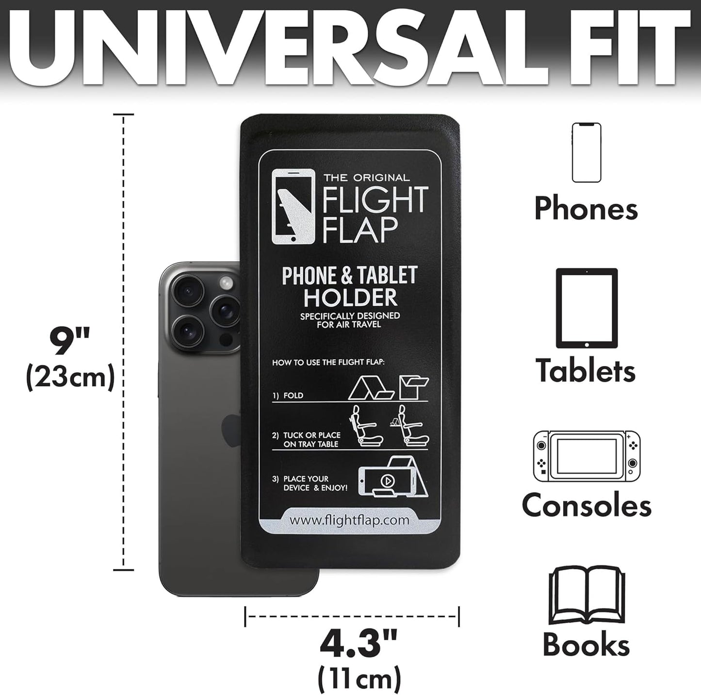 Airplane Phone Holder, Flexible Cell Phone Holder, Folding Cellphone Stand for Desk, Bed, Office, Treadmill - Airplane Accessories Long Flight Travel - Plane Essentials (Original Black)