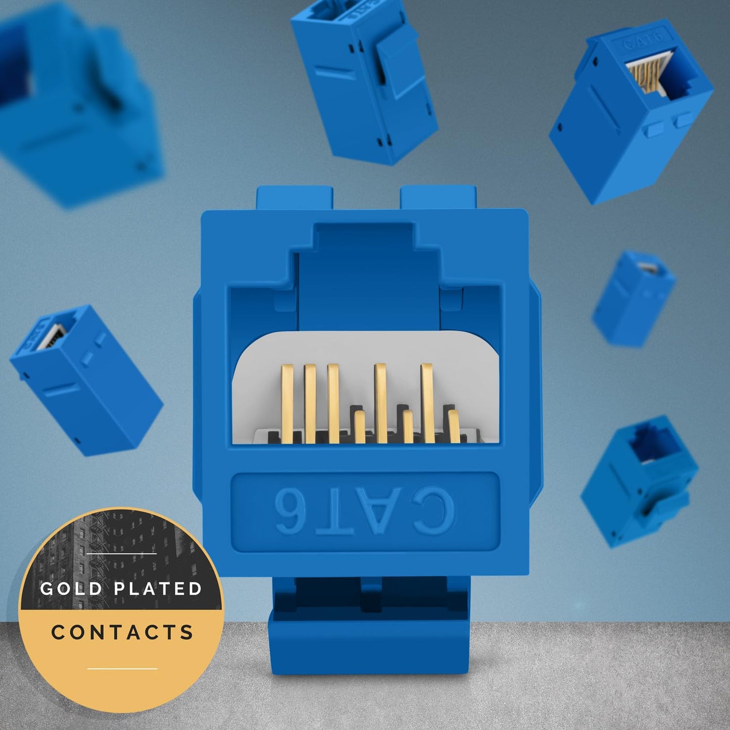 Everest Cat6 RJ45 Keystone Coupler (12-Pack) in Blue - RJ45 Coupler - Cat 6 Couplers - Female to Female Cat6 Keystone Jacks - Ethernet Couplers - Ethernet Cable Extender