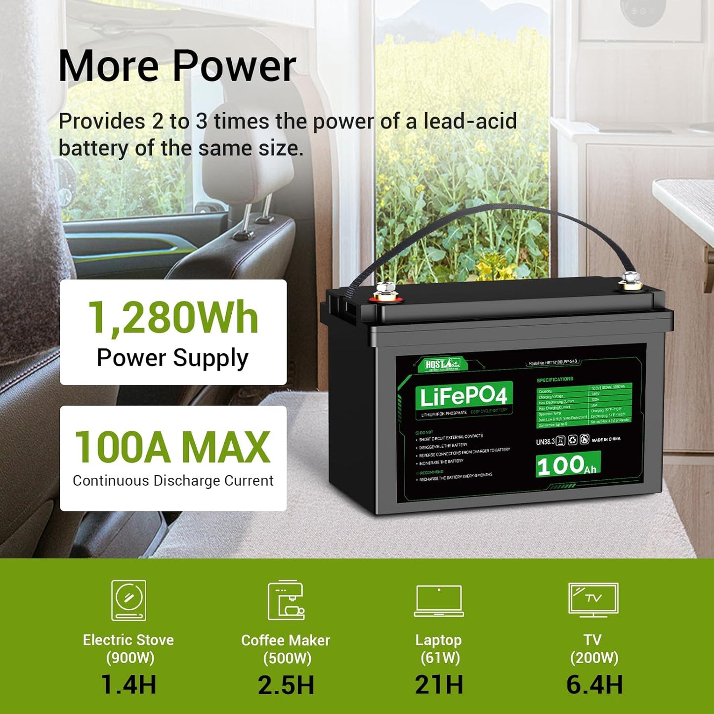 HQST LiFePO4 Battery 100ah Lithium Battery, 12V Lithium Iron Phosphate Battery Deep Cycle Marine Battery, 10 Year Lifetime with Low & High Temp Protection for RV, Trolling Motor, Boat