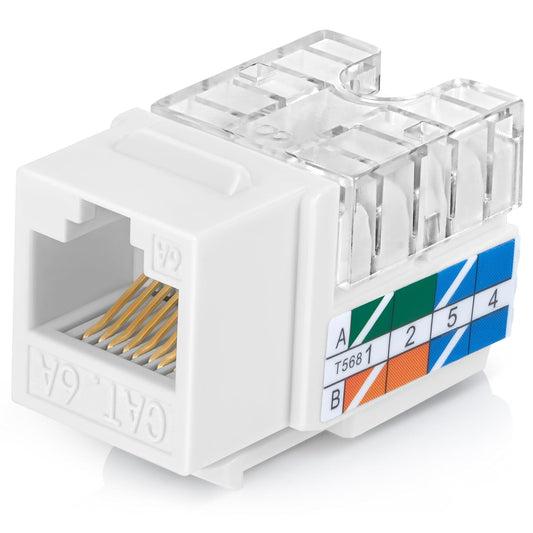Everest 90° Angled RJ45 Cat6A Keystone Jacks 10-Pack in White - Slim Profile Female RJ45 Connectors - Cat 6A Keystone Jack - Compatible with 90° Angled Speed Termination Tool - easyJACK (B094WB91H3)