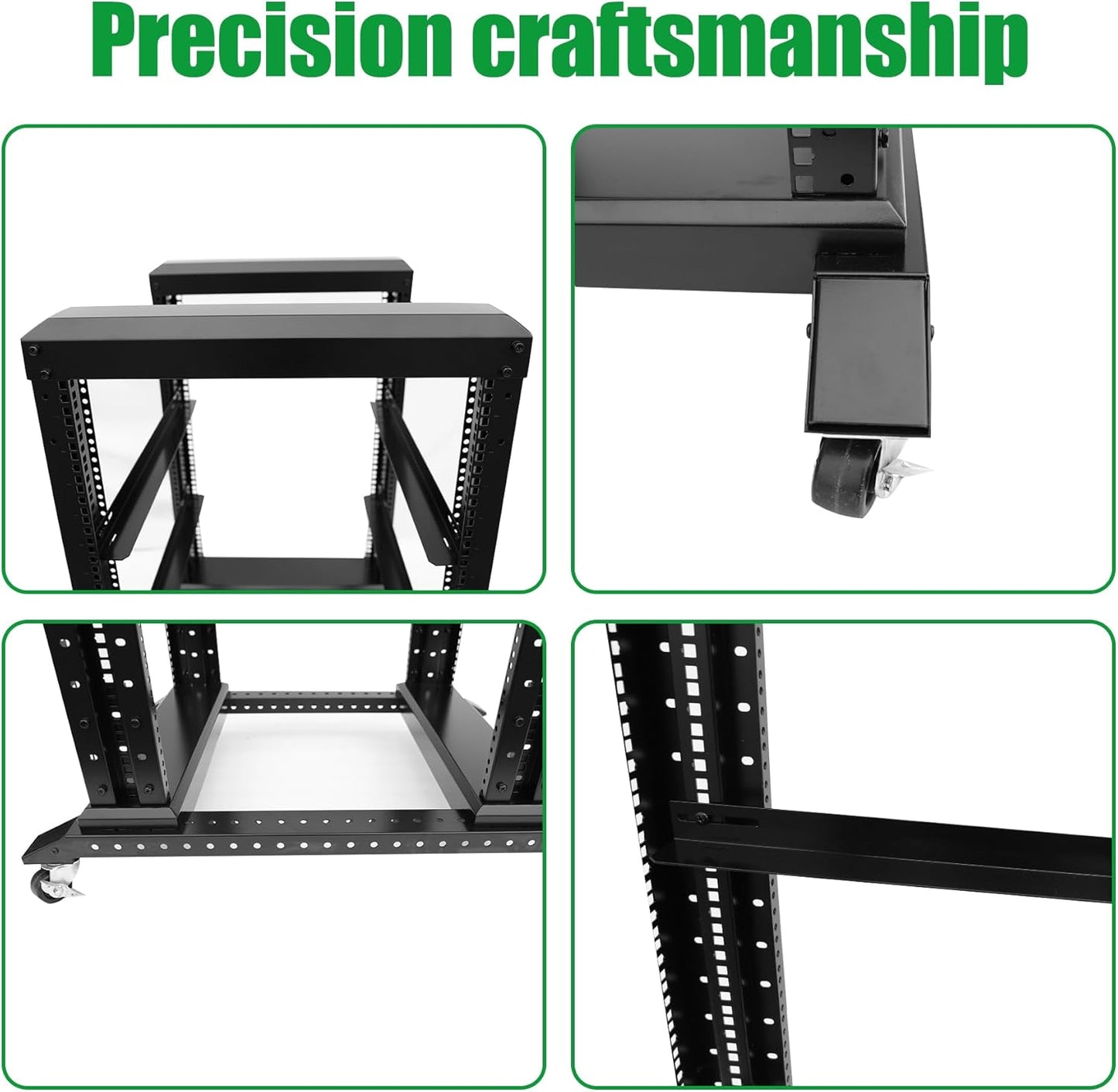 15U Server Rack/4-Post 19in Network Rack/Open Frame Rack with Wheels, Heavy-Duty Frame Cabinet/Adjustable Depth 24-22in GLOBALRACK(4POST-800-15U)