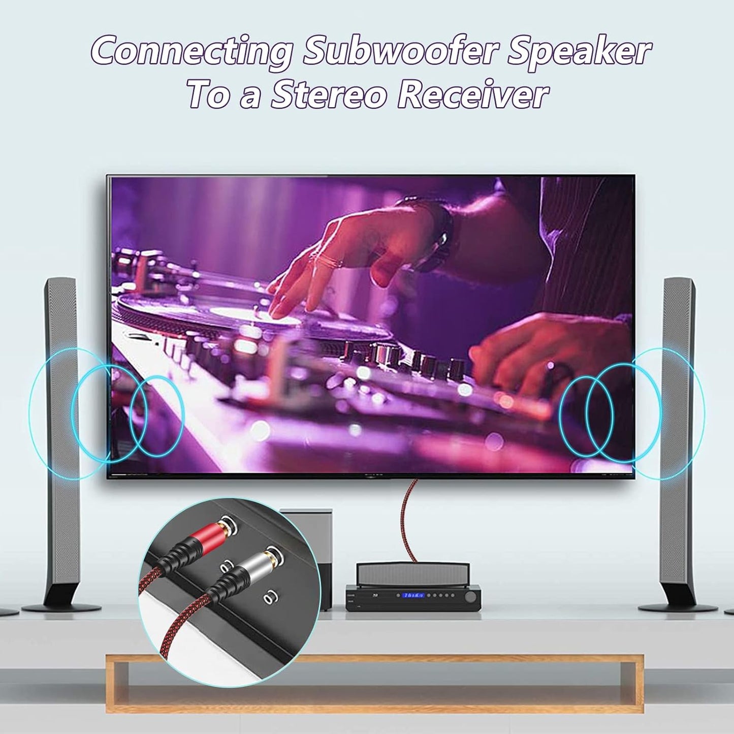 RCA Cable 40Ft,2Rca Male to 2-RCA Male Audio Stereo Subwoofer Cable [Hi-Fi Sound] Nylon-Braided Auxiliary Audio Cord for Home Theater, HDTV, Amplifiers, Hi-Fi Systems,Speakers and etc (40Ft)