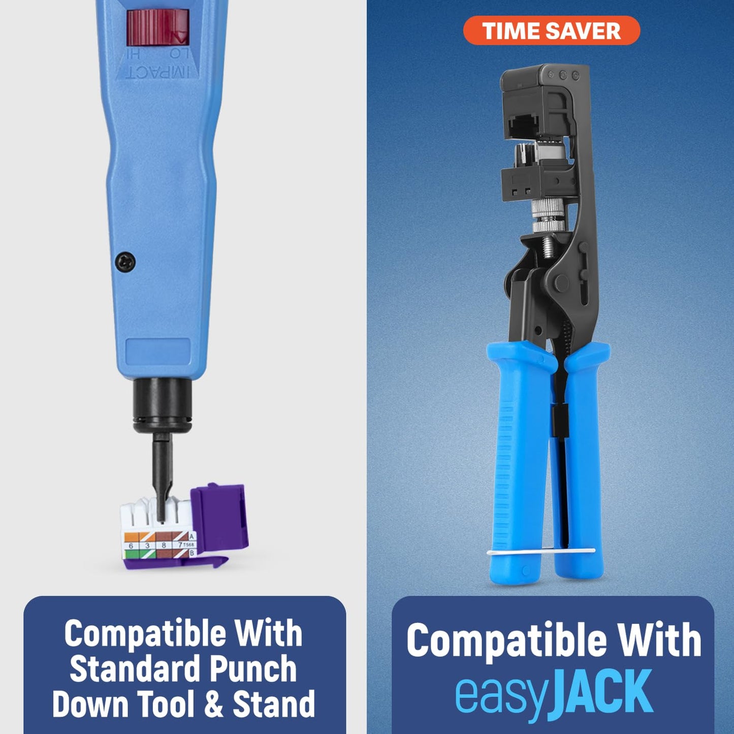 Everest 90° Angled RJ45 Cat6A Keystone Jacks 50-Pack in Purple - Slim Profile Female RJ45 Connectors - Cat 6A Keystone Jack - Compatible with 90° Angled Speed Termination Tool - easyJACK (B094WB91H3)