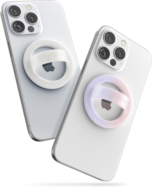 2-Pack Magnetic Phone Grip Holders Compatible with MagSafe, Soft-Touch Silicone Finger Loops for iPhone, Comfortable and Secure Fit (Clear Sparkle & Unicorn Gradient)