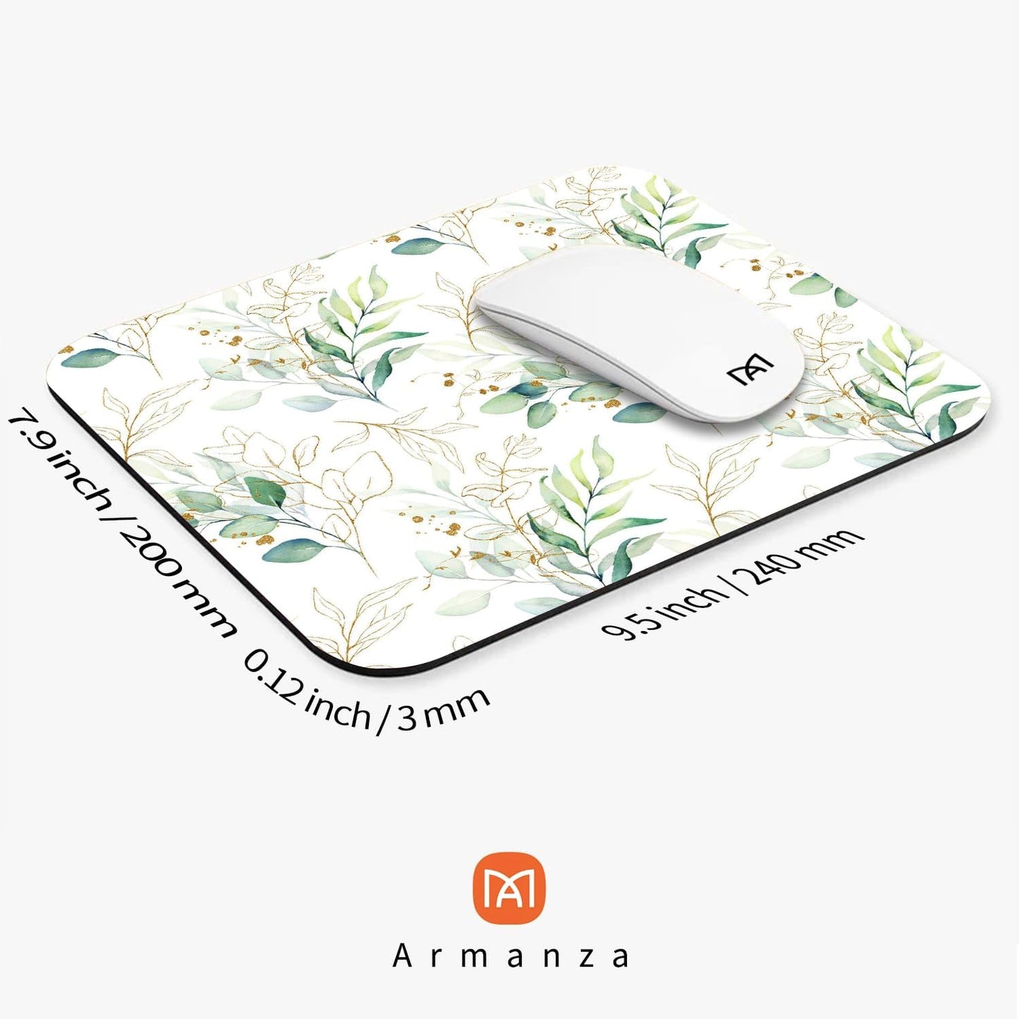 Square Mouse Pad Pretty Leaves, Personalized Premium-Textured Custom Mouse Mat Design, Washable Mousepad Cloth, Non-Slip Rubber Base Computer Mouse Pads for Wireless Mouse