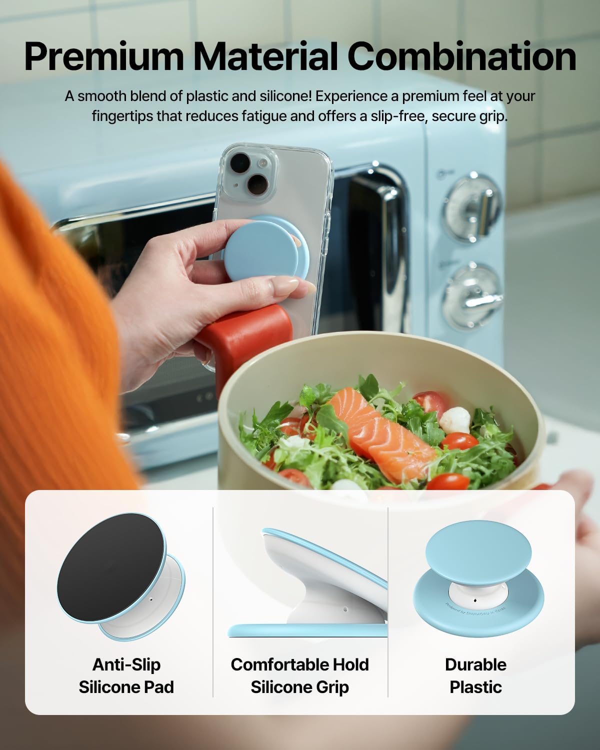 Sinjimoru for MagSafe Phone Grip, Soft Silicone Magnetic Finger Grip for iPhone 16/15/14/13/12, Comfortable One-Touch Holding, M-Tap Tok (Pink)