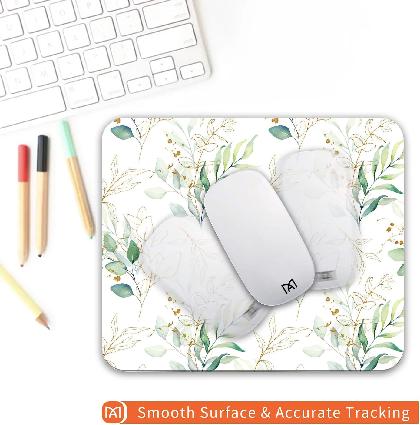 Square Mouse Pad Pretty Leaves, Personalized Premium-Textured Custom Mouse Mat Design, Washable Mousepad Cloth, Non-Slip Rubber Base Computer Mouse Pads for Wireless Mouse