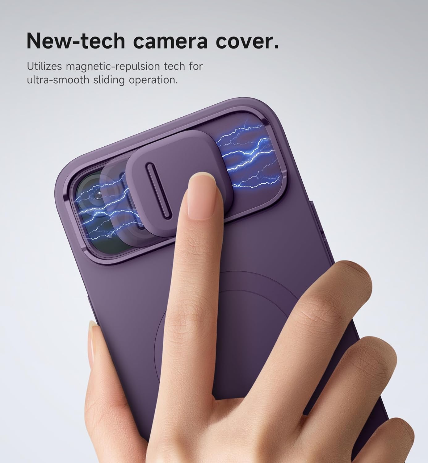 SURITCH for iPhone 14 Plus/15 Plus Case with Magnetic Camera Slide Cover and Adjustable Kickstand, Compatible with MagSafe, Shockproof Bumper Case Slim Protective Cover 6.7 Inch, Dark Purple
